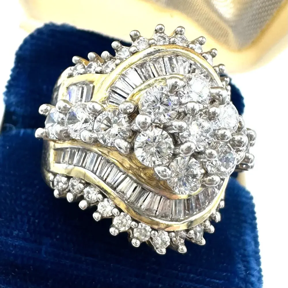 SJD 925 sterling silver gold vermeil cubic zirconia cocktail cluster ring size 7